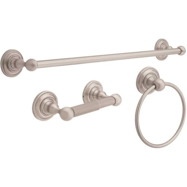 Greenwich Bath Set with Towel Ring Toilet Paper Holder and 24 in. Towel Bar in Brushed Nickel